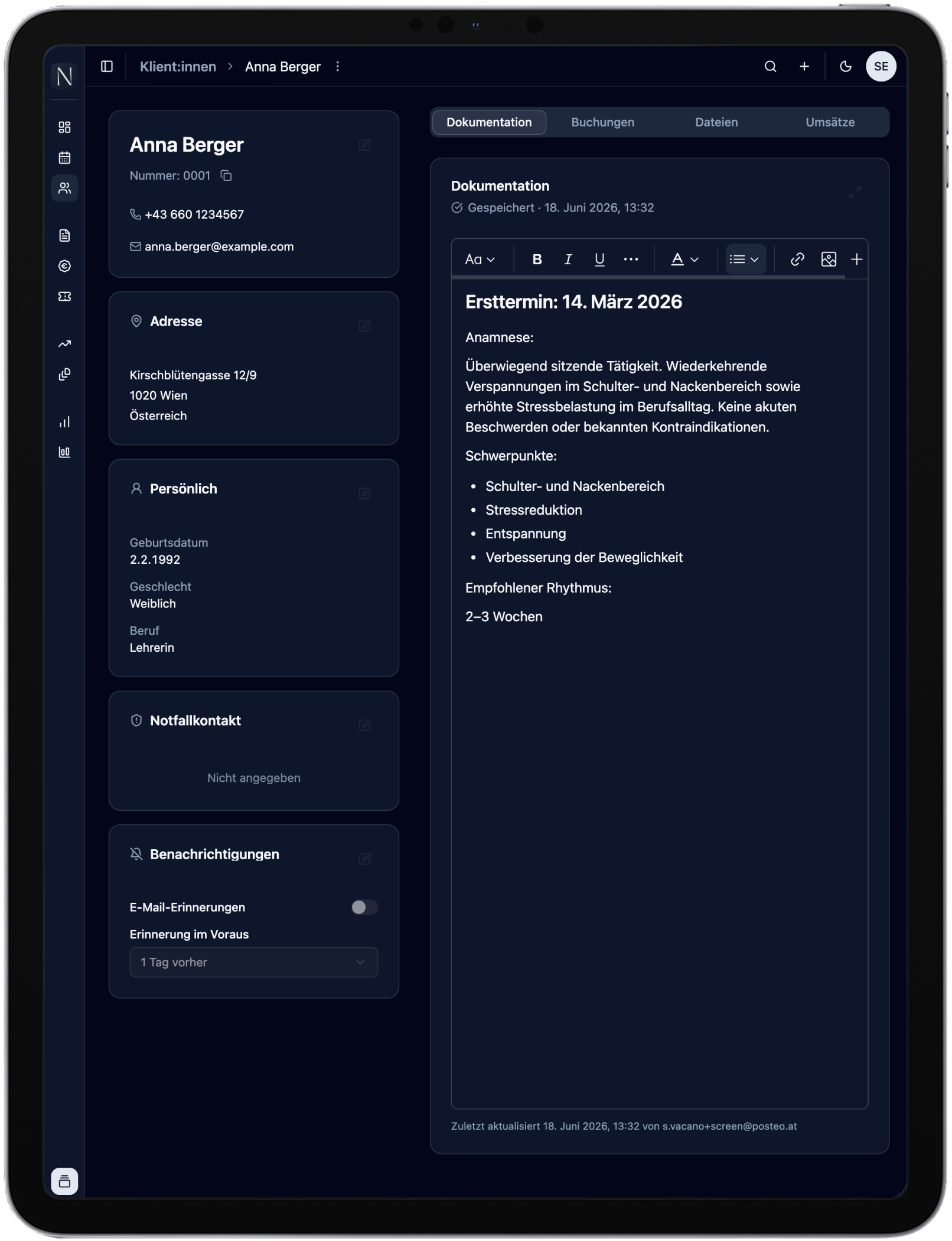 Neija Klient:innenprofil auf dem Tablet